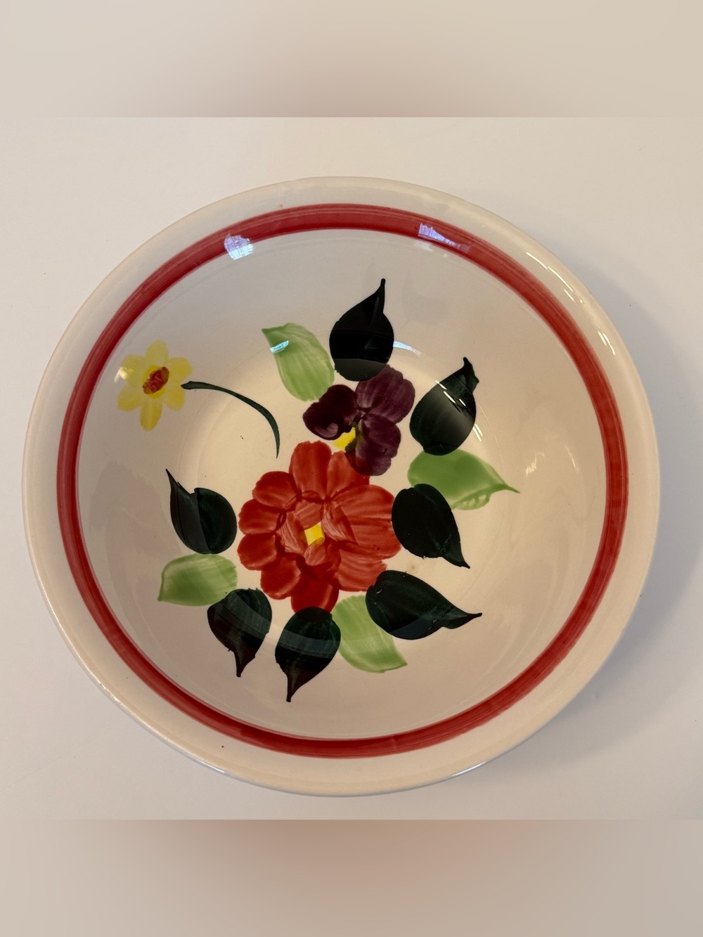 Vintage Trimont Ware Japan Hand Painted Ceramic Floral Serving Bowl 10-inch